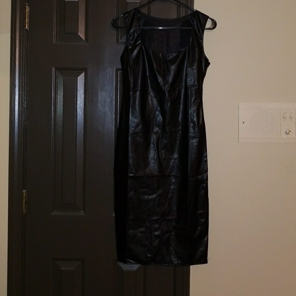 Black Faux Leather Shift Dress